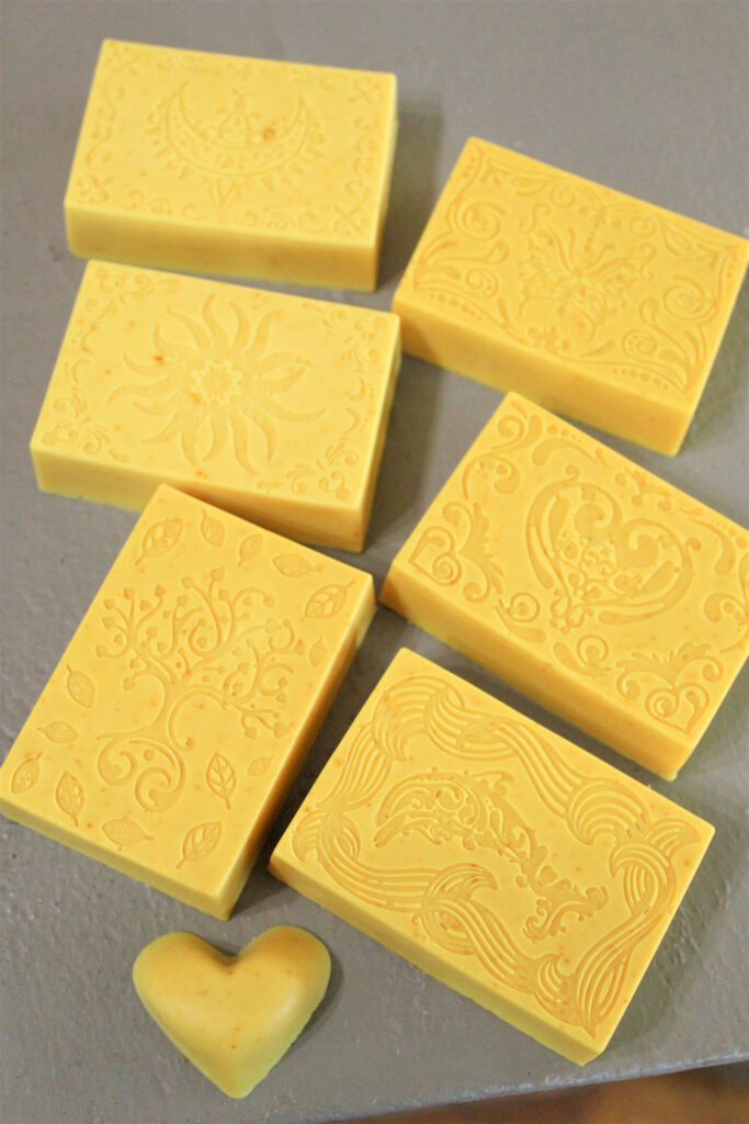 Natural Turmeric Soap Recipe - tints soap light pink-yellow to burnt oranger